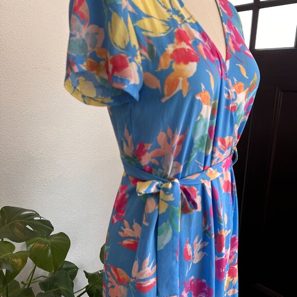 VICI Floral Summer Print V Neck Wrap Tie Long Maxi Flowy Dress Maximalism - Picture 2 of 12